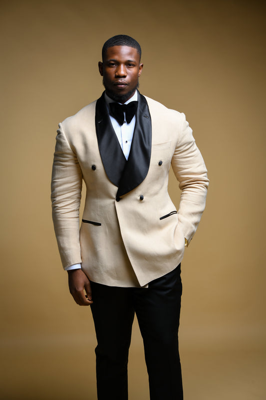 Tan Linen Tuxedo Jacket