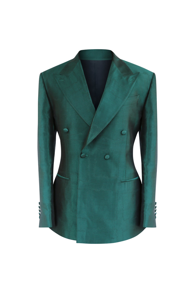 Metallic Green Jacquard Tuxedo Jacket