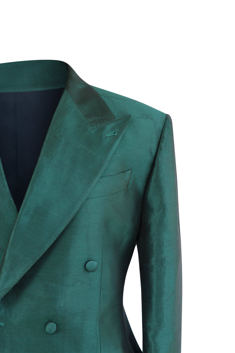 Metallic Green Jacquard Tuxedo Jacket