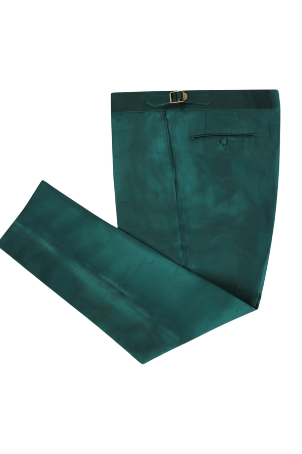 Metallic Green Jacquard Tuxedo Pants